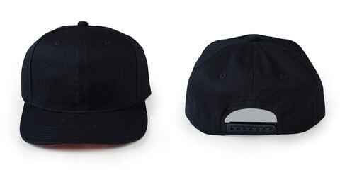 Black baseball cap in four different angles views. Mock up. Baseball cap black and white templates,...