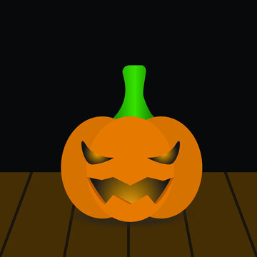 Calabaza de Halloween con sonrisa malvada en el suelo oscuro