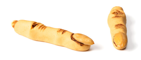 Spooky Halloween witch finger cookies isolated on the white background