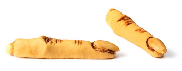 Spooky Halloween witch finger cookies isolated on the white background