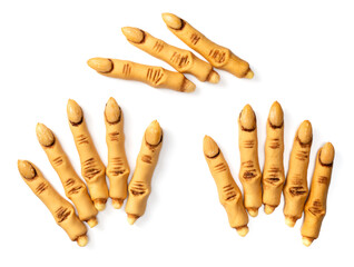Spooky Halloween witch finger cookies isolated on the white background