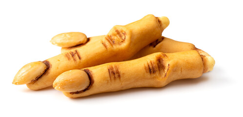 Spooky Halloween witch finger cookies isolated on the white background