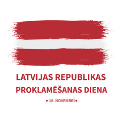 Proclamation Day of the Republic of Latvia lettering in Latvian language. National holiday celebrate on November 18. Vector template for banner, typography poster, flyer, sticker, greeting card