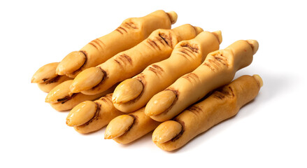 Spooky Halloween witch finger cookies isolated on the white background