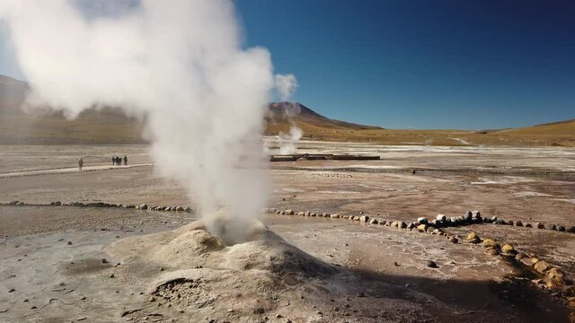 Beautiful footage of the geothermal field Geiseres Del Tatio, Chile. Early morning light, sunny and clear.