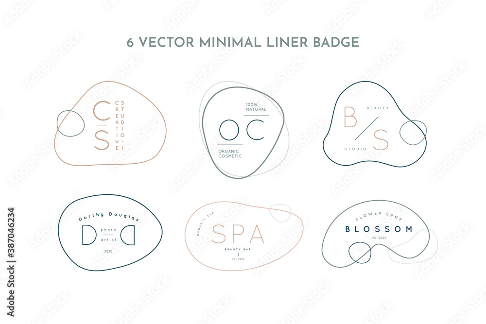 Wall mural set minimal line logos design templates in simple style - vector abstract badges in pastel colors fo