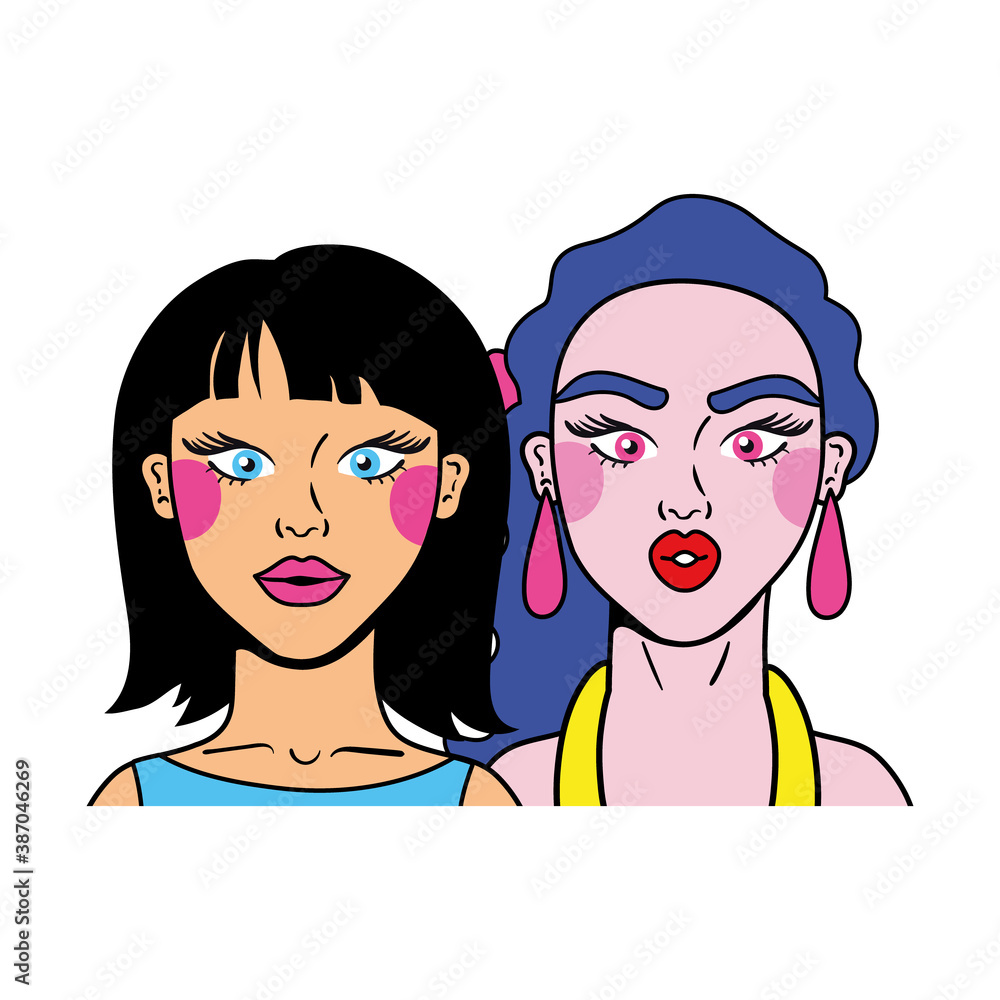 Poster hair colors girls couple fashion pop art style