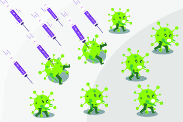Corona virus vaccine vector concept: Corona viruses are injected vaccine on the injection