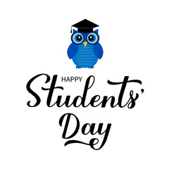 International Students Day calligraphy hand lettering with cute cartoon owl . Holiday celebrate on November 17. Vector template for typography poster, banner, flyer, sticker, t-shirt, postcard, etc.