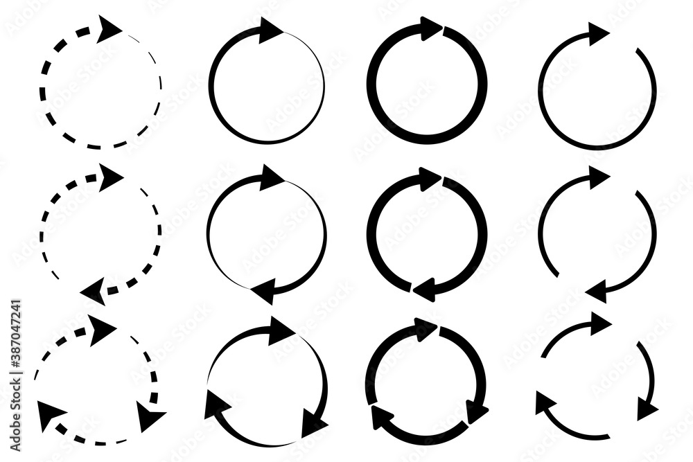 Aufkleber circular arrows. dotted circles with arrows. repeat symbol. reload infographics. vector illustration