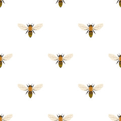 Vector seamless pattern with honey bee. 