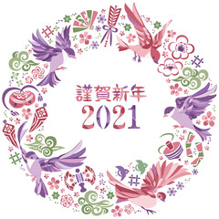 お正月　縁起物　和風　小鳥フレーム