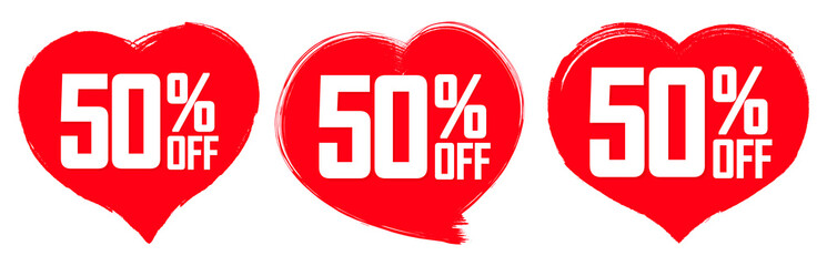 Set Sale 50% off banners, discount tags design template, vector illustration