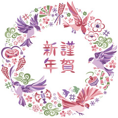 お正月　縁起物　和風　小鳥フレーム