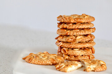 Stack of peanut cookies.