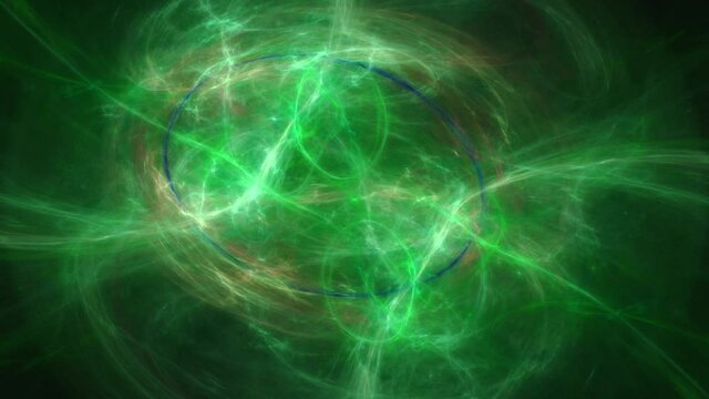 Energy vortex circle with green lines flowing out into space, beautiful abstract background.