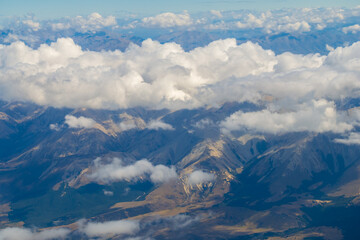 Fototapeta premium Top view of high mountains in South Island New Zealand.