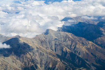 Fototapeta premium Top view of high mountains in South Island New Zealand.