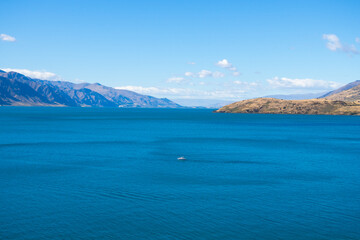 Summertime view of Panorama at Lake Hawea in South Island New Zealand. 
