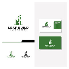 leaf city logo design and business card vector