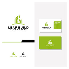 leaf city logo design and business card vector