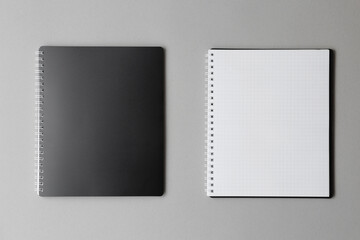 notebook on gray background