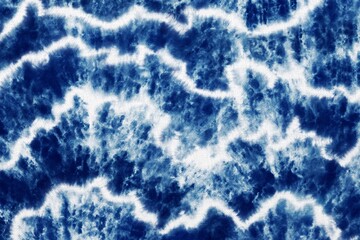 Indigo Blue Shibori Tie dye fabric texture pattern. White and Blue colors.