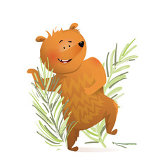 Fototapeta na wymiar Dancing bear for children, funny happy smiling forest animal. Vector watercolor style cartoon.