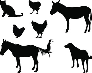 set of farm animals silhouettes