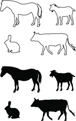 set of farm animals silhouettes