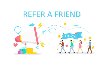 vector illustration refer a friend program promotion wit flat design concept for social network
