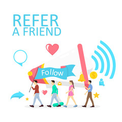 refer a friend flat illustration concept follow me program promotion