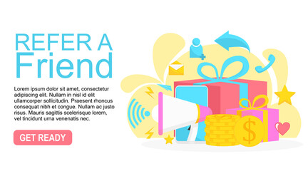 Naklejka premium concept give and share for refer a friend program promotion