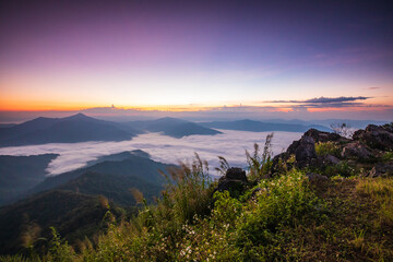 Doy-pha-tang, Landscape sea of mist on Mekong river in border  of  Thailand and Laos.