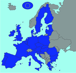 map of europe continent with eu flag