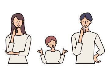 疑問を持つ家族のイラスト　ベクター素材