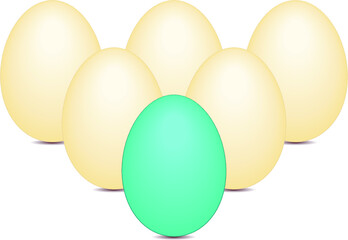 three eggs on white background