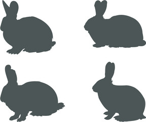 set of rabbits silhouettes