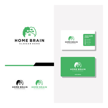 brain home logo design and business card vector