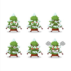 green snow christmas tree cartoon character with various angry expressions
