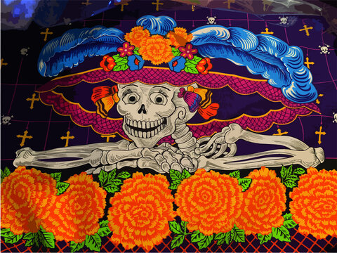 Lady Catrina, The Mexican Catrina day of the dead skull, el día de muertos	