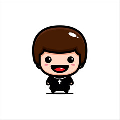 cute priest character vector design