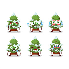 Obraz na płótnie Canvas green snow christmas tree cartoon character with sad expression
