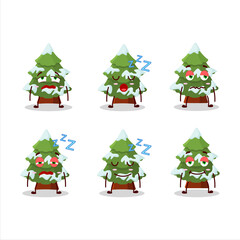Cartoon character of green snow christmas tree with sleepy expression