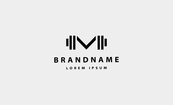 Letter M bodybuild fitness logo design vector