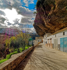View of Streets and Houses on Rocks in Setenil de las Bodegas city