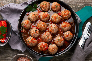 Traditional meatballs in frying pan