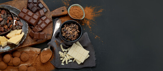 Delicious chocolate bars and pieces.