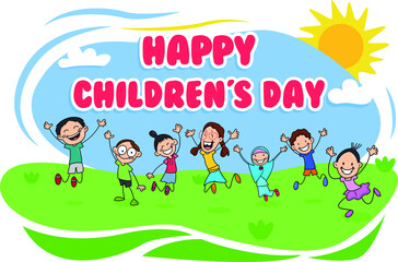 Children's Day celebration design illustration vector Background. International Friendship outdoor activity
