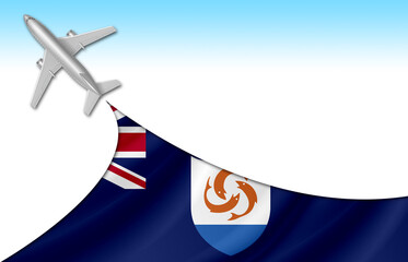 3d illustration plane with Anguilla flag background for business and travel design